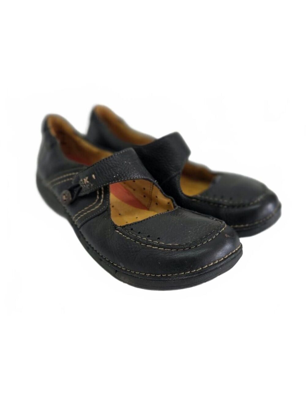 Clarks Unstructured Women’s Mary Jane Shoes Strap Black Leather Size 7.5 Comfort